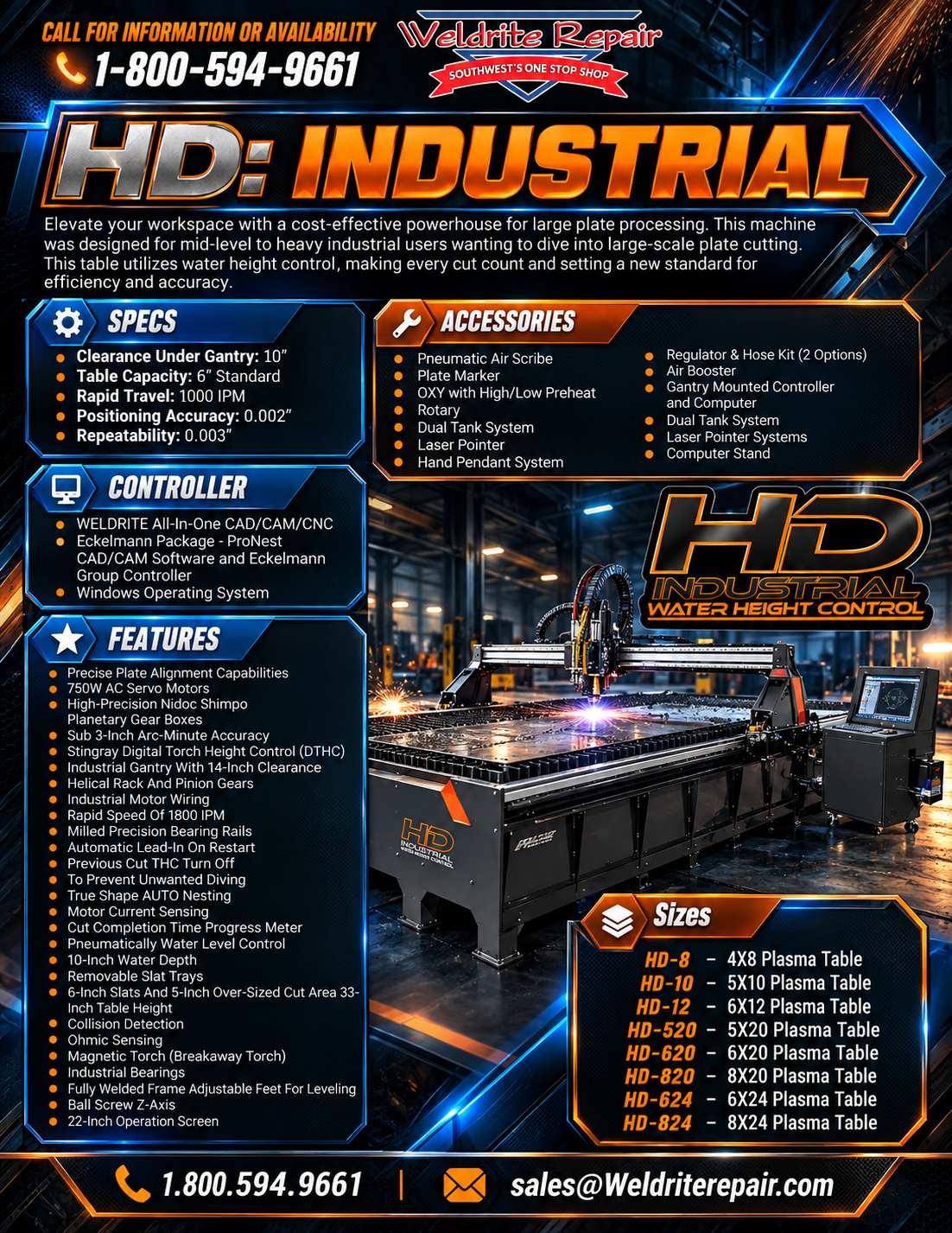 HD Industrial — Water Height Control Plasma Table