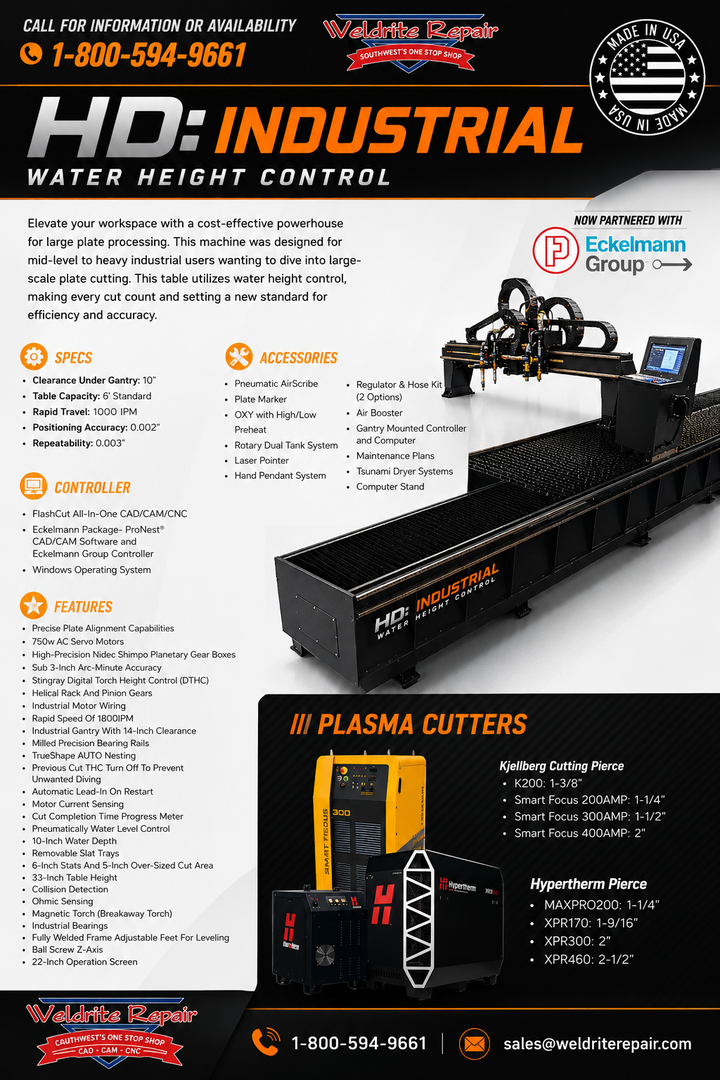 HD Industrial — Water Height Control Plasma Table